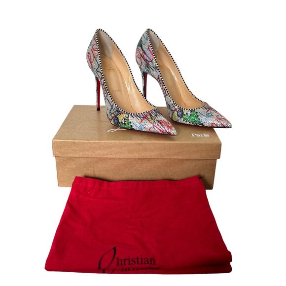 Christian Louboutin Decolette 554 100 Paillette Pump Sequin Multicolor Size 37.5 - Picture 1 of 15